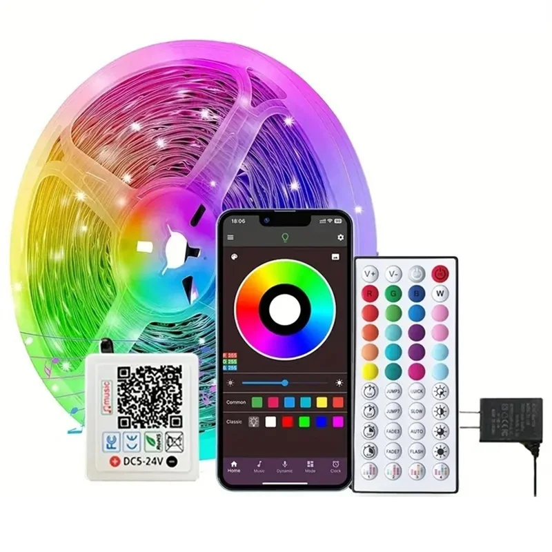 

ABFS Dc 24V App Control Rgb Led Tape Strip Bluetooth 10M Meters Multicolor Adhesive Led Band Ice String For Home Decoration EU P