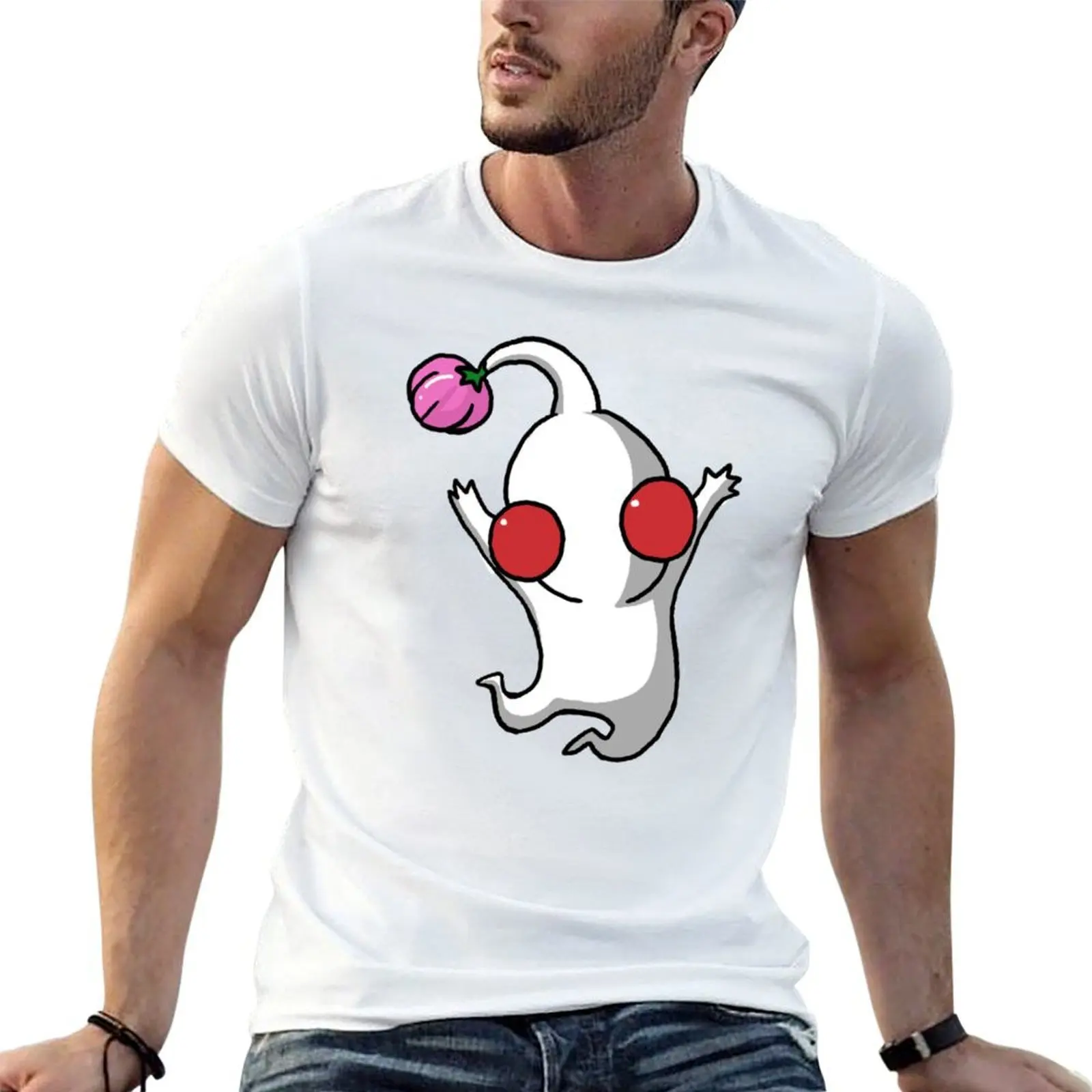 White Jumping Pikmin T-Shirt Basic Casual Wear Short Sleeve Top