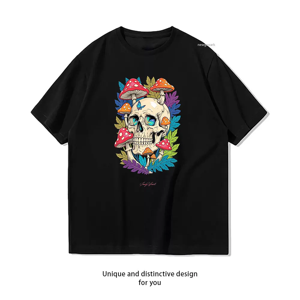 Enchanted Skull A Surreal Mushroom Fantasy T-Shirt Casual cotton graphic t shirts Creative streetwear Classic O-neck shirt