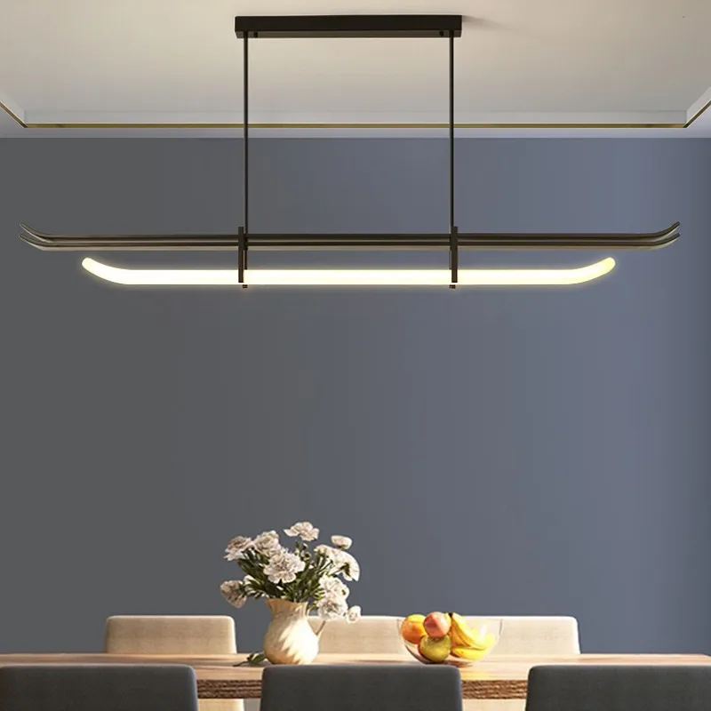 Nordic Minimalist Long Eaves Shape Pendant Lamps Study Room Decor Teahouse  Restaurant Straight Line Chandeliers Fixture Lustre