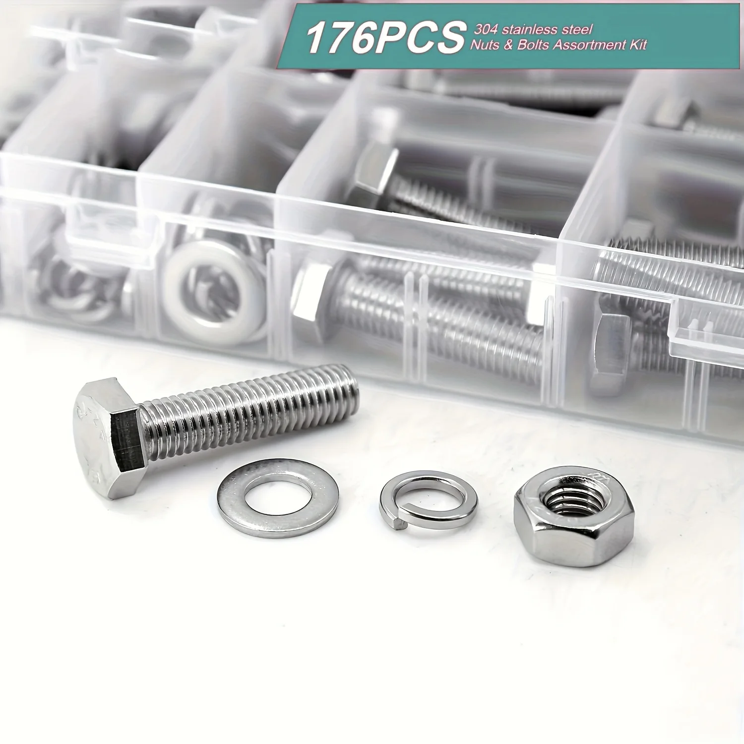M6 M8 M10 Heavy Duty Bolts and Nuts Assortment Kit, 304 Stainless Steel, Includes 8 Most Common Sizes