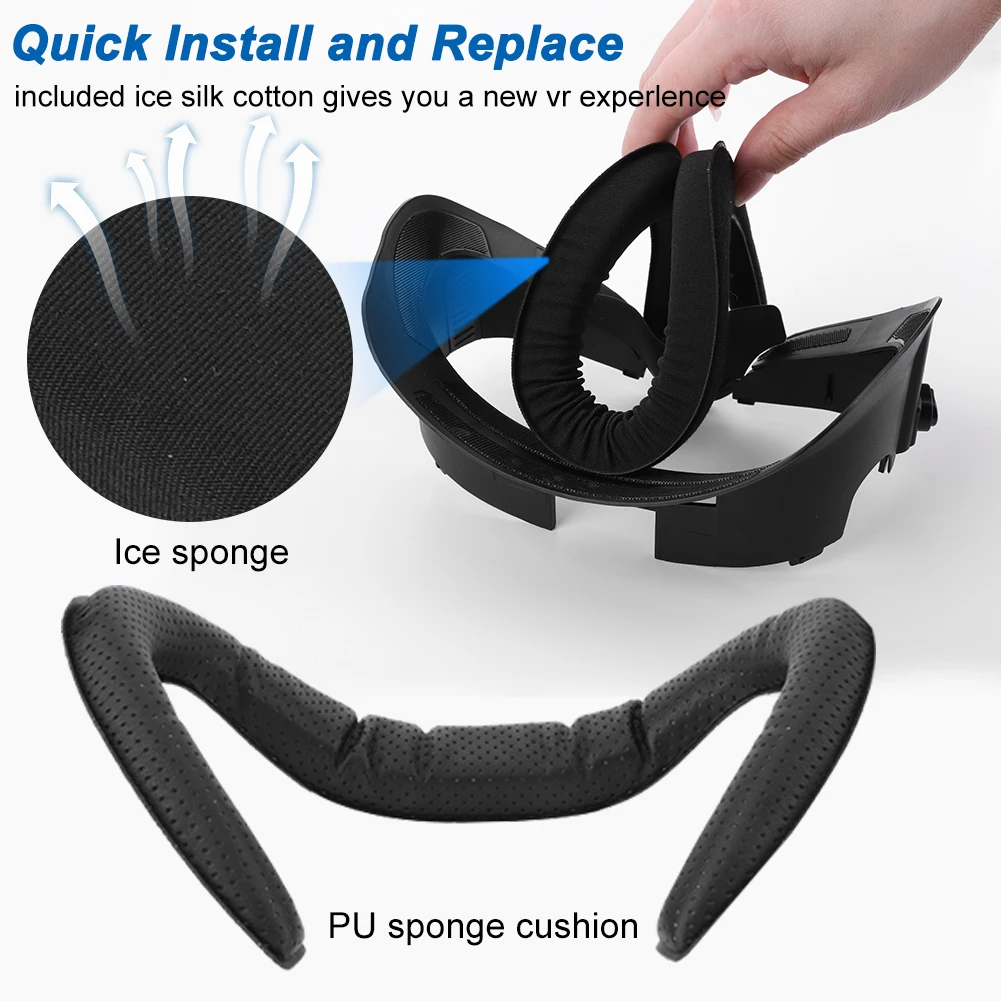 Meta Quest 3용 6 in 1 페이스 페이셜 인터페이스 높이 조절 가능 페이셜 브래킷 PU & 아이스 실크 폼 페이스 쿠션 코 패드