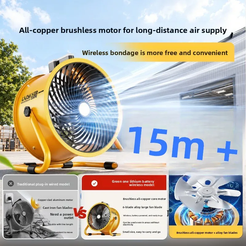 14 Inch Industrial Floor Drum Fan,Wireless Lithium Battery Fan with 5 Blades, High Power Metal Electric Fans for Camping Fishing
