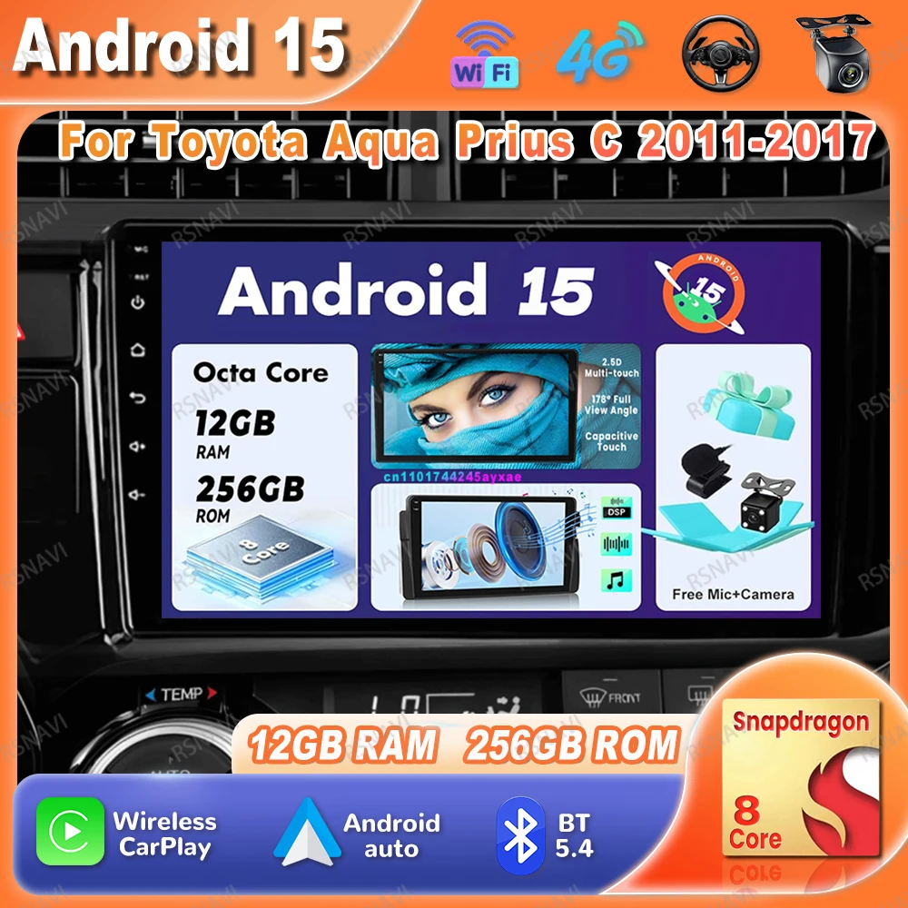 

Автомобильный радиоприемник Android 15 для Toyota Aqua Prius C 2011-2017, авторадио 4G LTE, головное устройство Viedo Player QLED GPS DSP Navigation Qualcomm