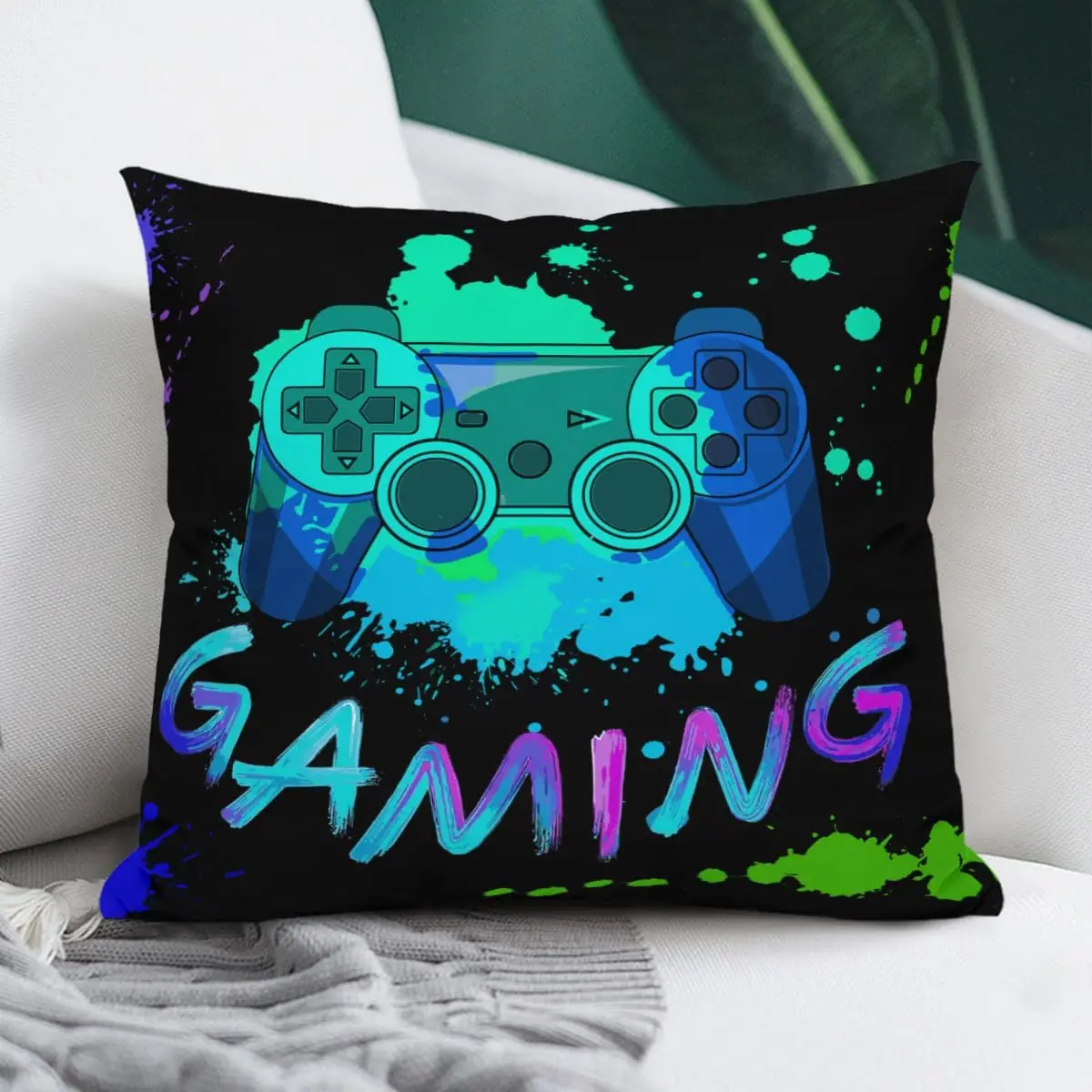 Cool Gamer Video Game Controller Pillowcase 18x18 Inch Throw Cushion Decoration for Streamer Man Woman Boy Gift