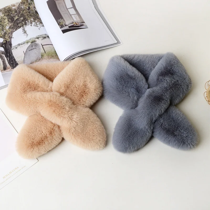 Faux Rex กระต่ายขนสัตว์ผ้าพันคอชายหญิงฤดูหนาวหนาอบอุ่นสองด้านคอคอป้องกัน Faux FUR Plush ผ้าพันคอ