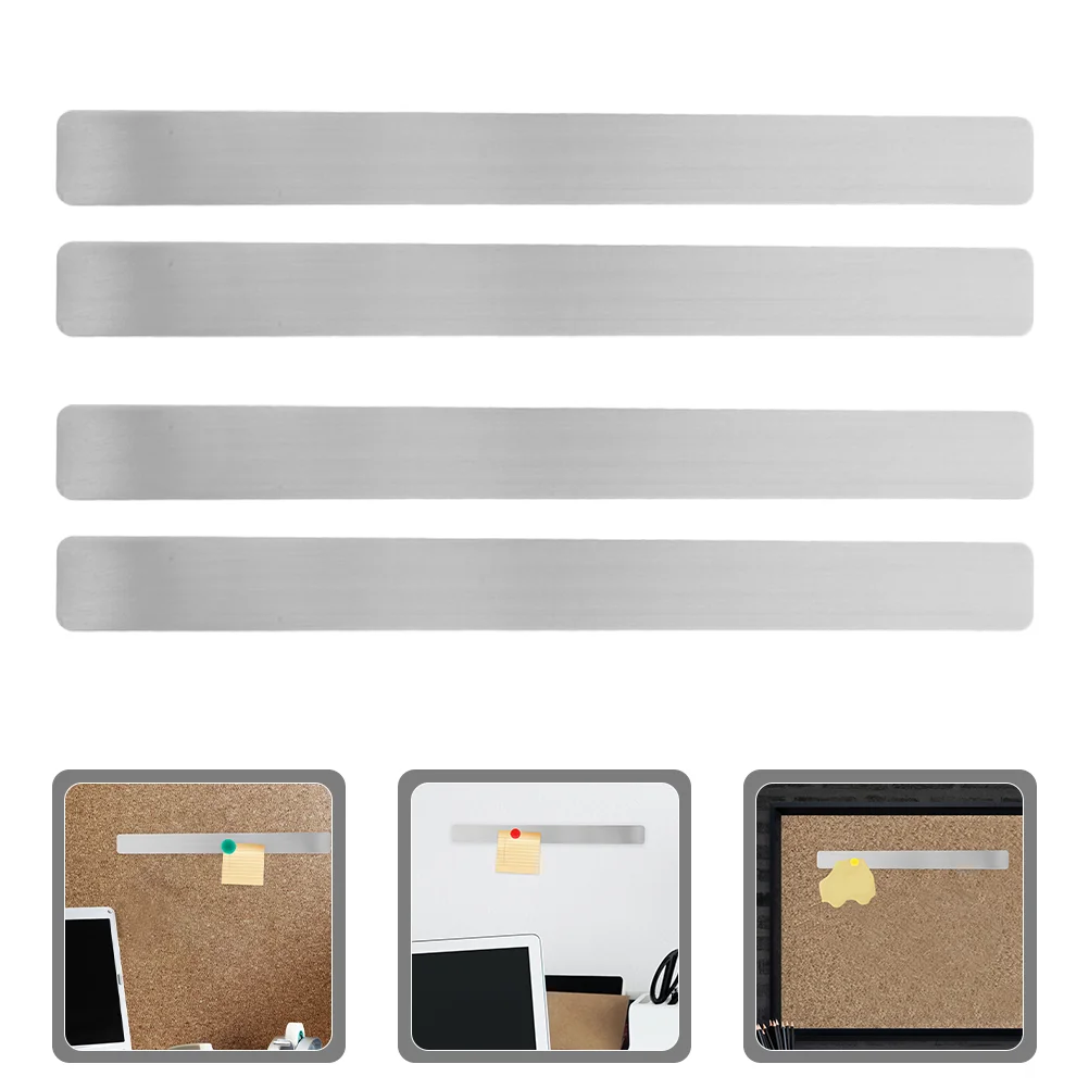 

4 Pcs Bulletin Board Iron Sheet Strips for Wall Stickers Adhesive Magnetic Cork Felt Tiles