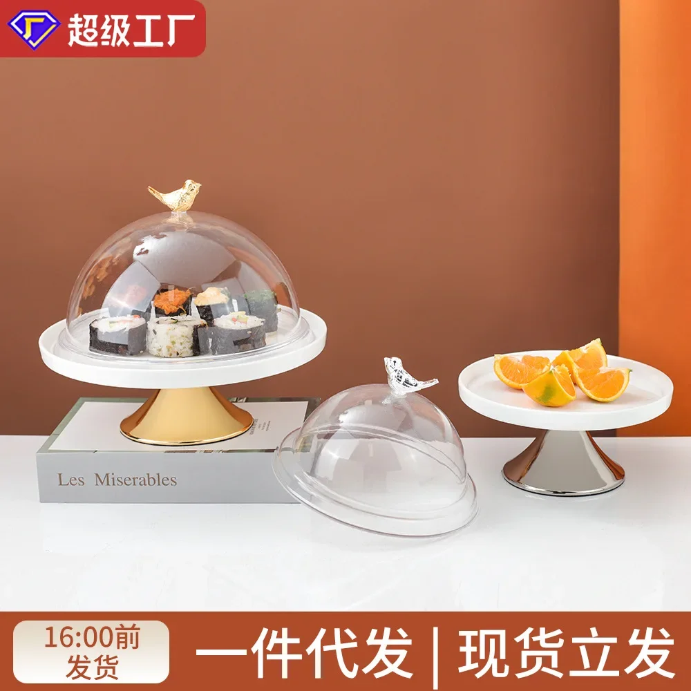 Light luxury European solid color high-footed ceramic fruit plate household decoration dessert table display stand simple