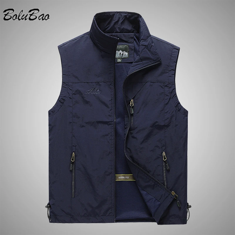 BOLUBAO Spring New Men Waistcoat Outdoor Leisure Solid Color Vest Young Middle-aged Photography Fishing Casual Vest Jacket Male