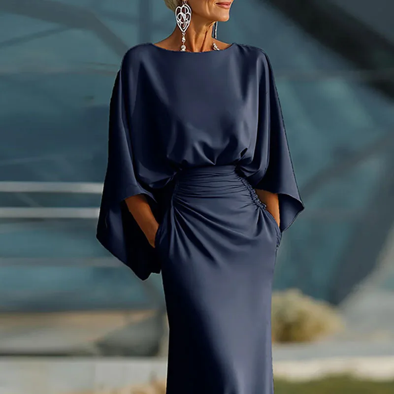 Womens Sexy Backless Hollow Bohemian Dress Spring Elegant O Neck High Waist Long Dress Summer Batwing Sleeve Slim Straight Dress - view 2