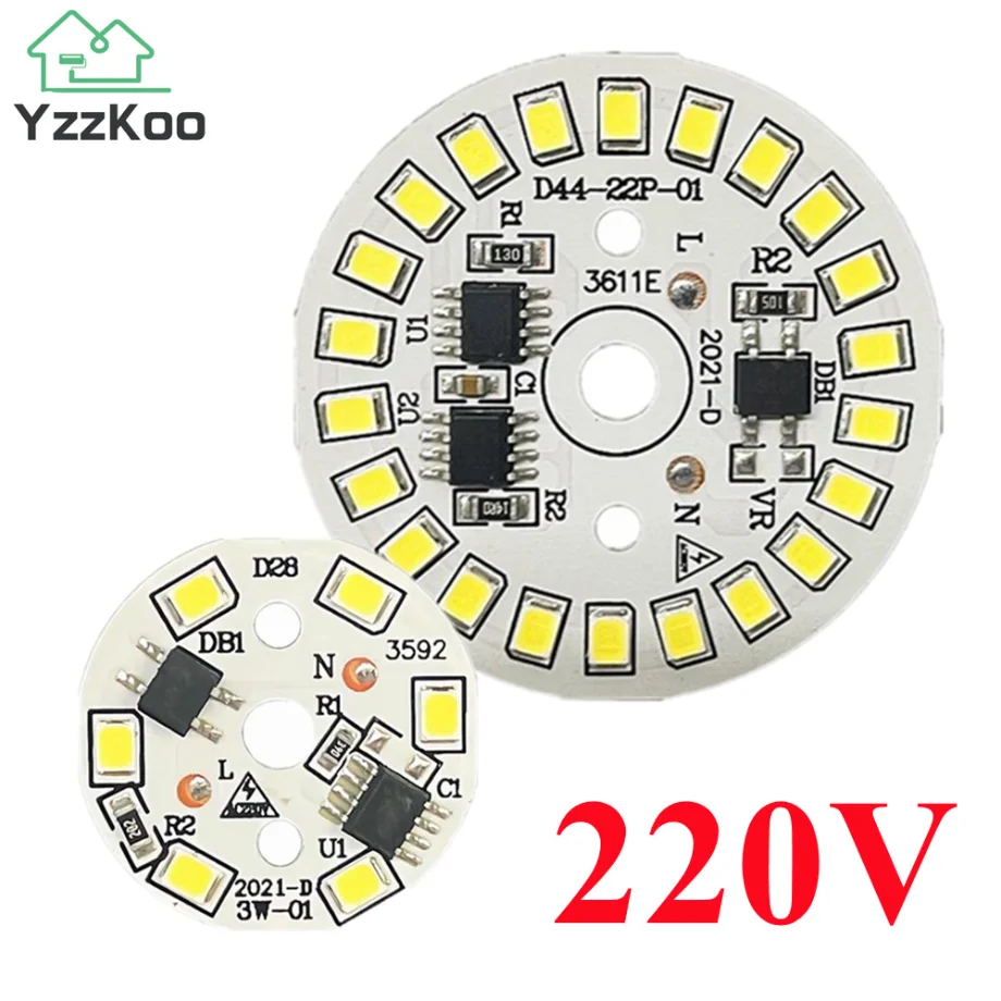 YzzKoo lámpara de parche de bombilla LED, placa SMD, módulo Circular, placa de fuente de luz para bombilla, CA de 220V, foco de Chip Led Downlight