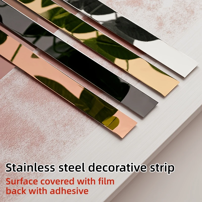 6-Meter Stainless Steel Strip, Available in Four Mirror Colors, With Adhesive Backing, Suitable for Modern Interior Decoration