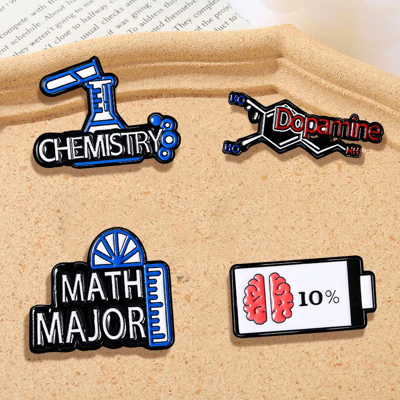 New Style Creative Chemical Letter Design Brooch Badge Enamel Alloy Pin For DIY Clothing Bags Hat