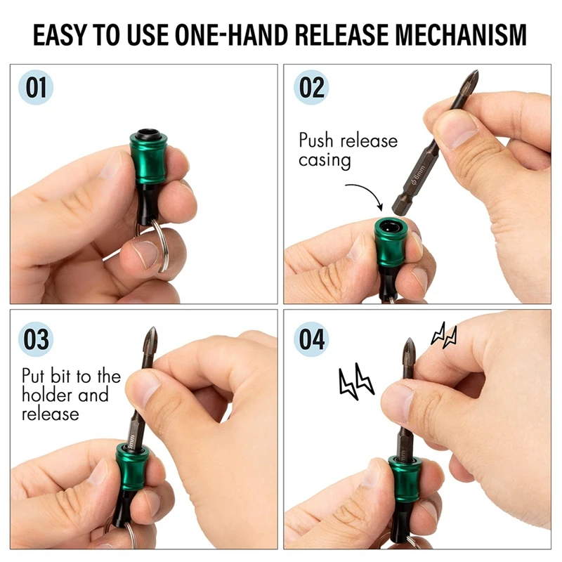 Брелок-держатель бит, легкосъемный и быстросменный держатель бит, 2 комплекта из 6 шт., держатель для сверл 1/4