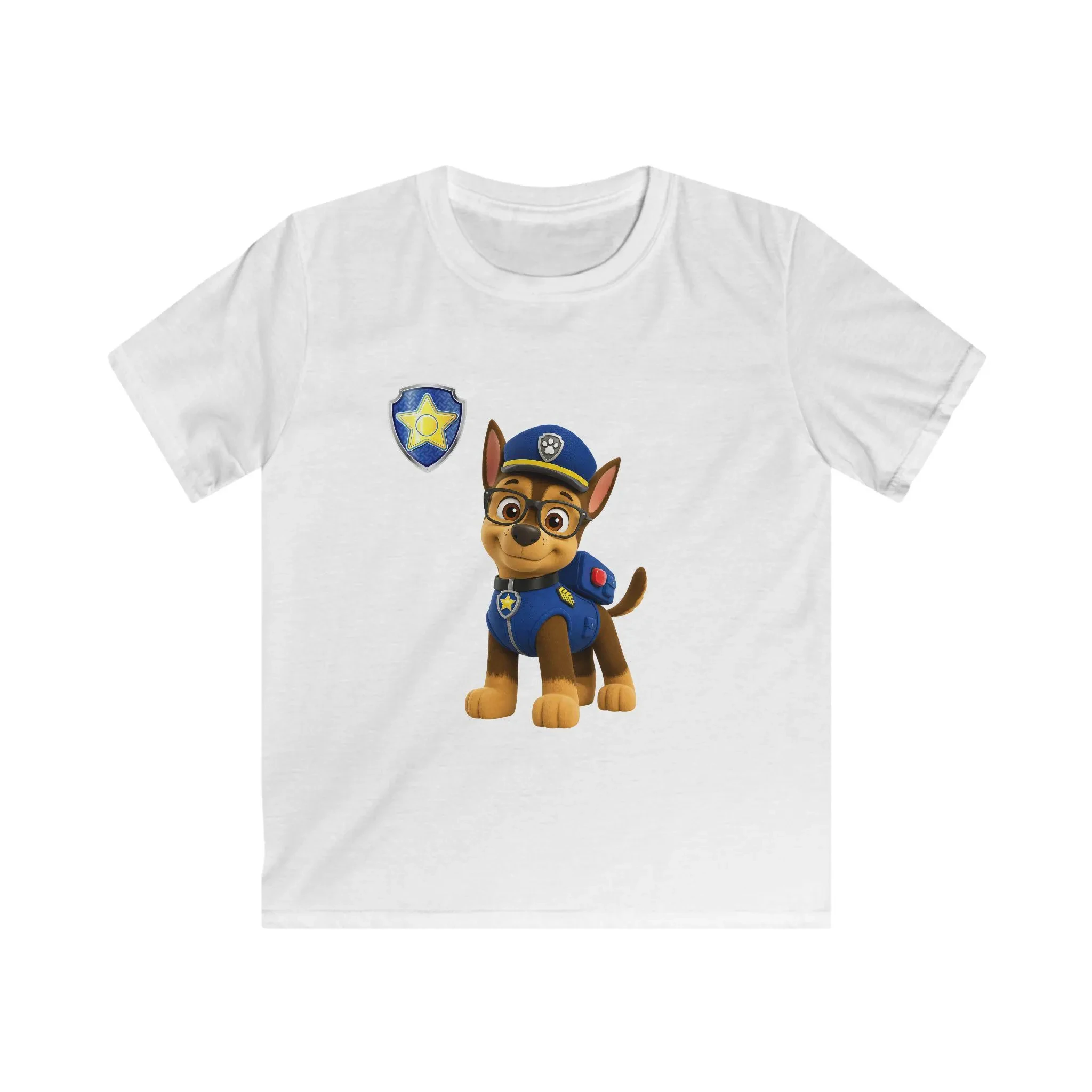 Cute PAW Patrol Chase Character Kids T‑Shirt Cartoon Dog Badge Graphic Cotton Short Sleeve Tops for Boys Daily Wear