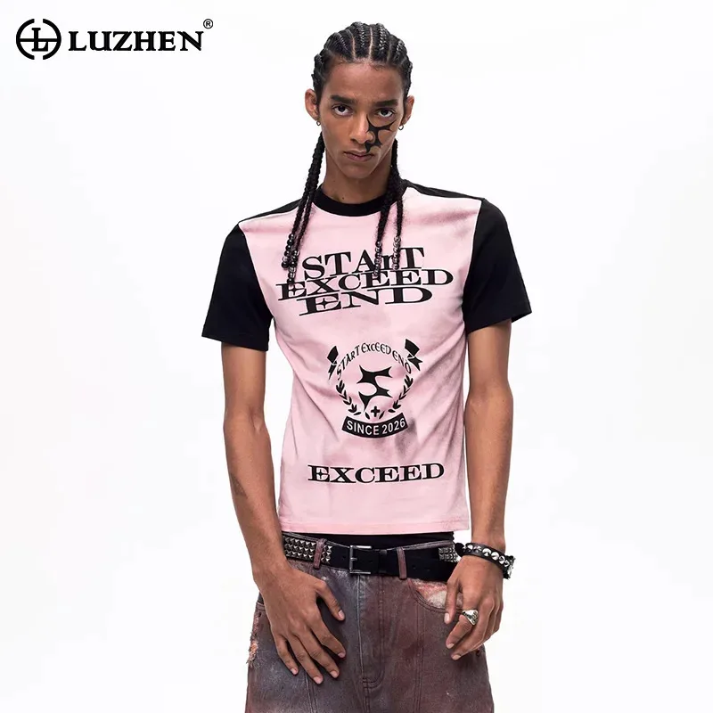 LUZHEN 2026 Summer Original Slim Fit Color Contrast Short Sleeve T-shirts Men's Fashion Handsome High Quality Casual Tops JY6431