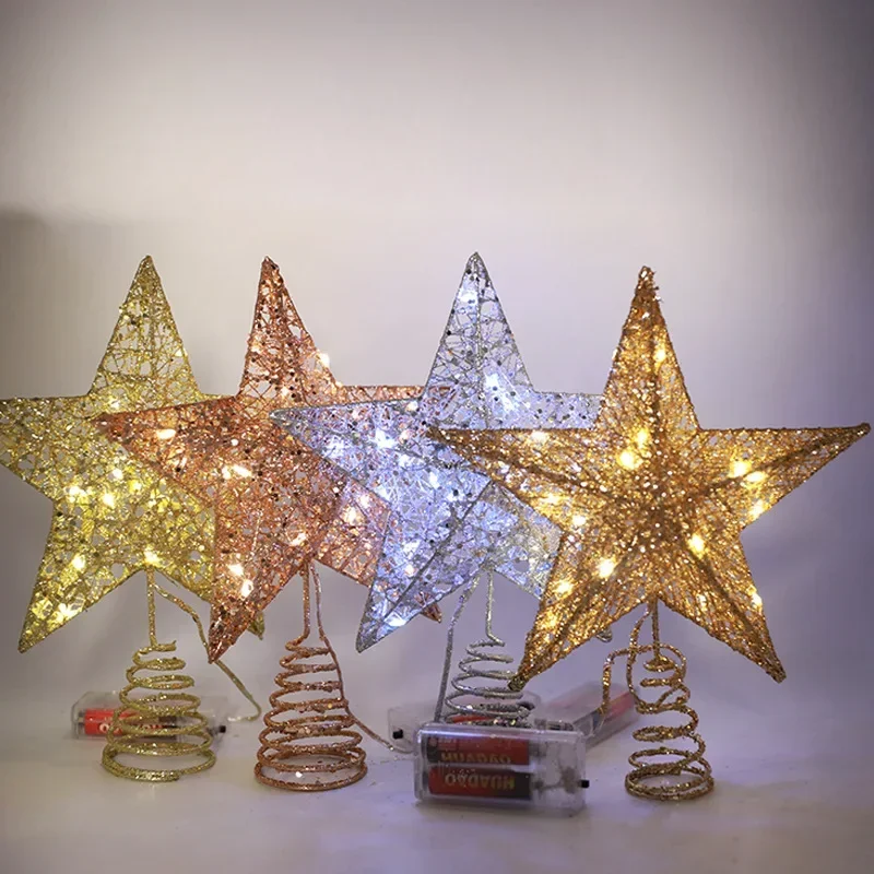 20/25CM Gold Glitter Christmas Tree Topper Iron Star Christmas Decorations Xmas Tree Ornaments Navidad Natal Noel New Year 2025