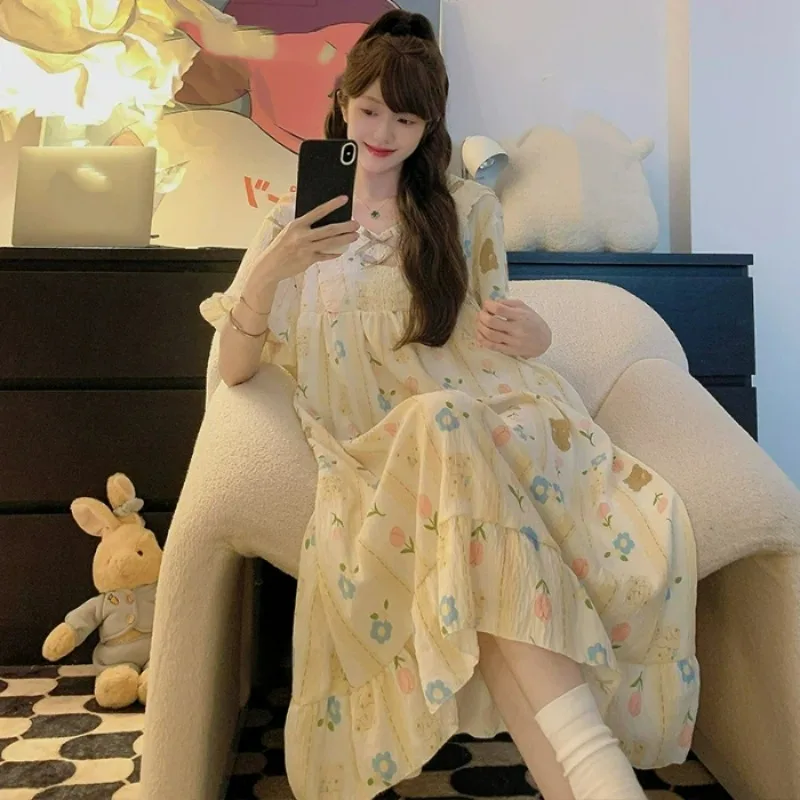 Women's Summer Plus Size Nightgown Short Sleeve Pullover  Sleepwear Big Size Comfortable Casual Elegant Homewear Korean Fashion image 6