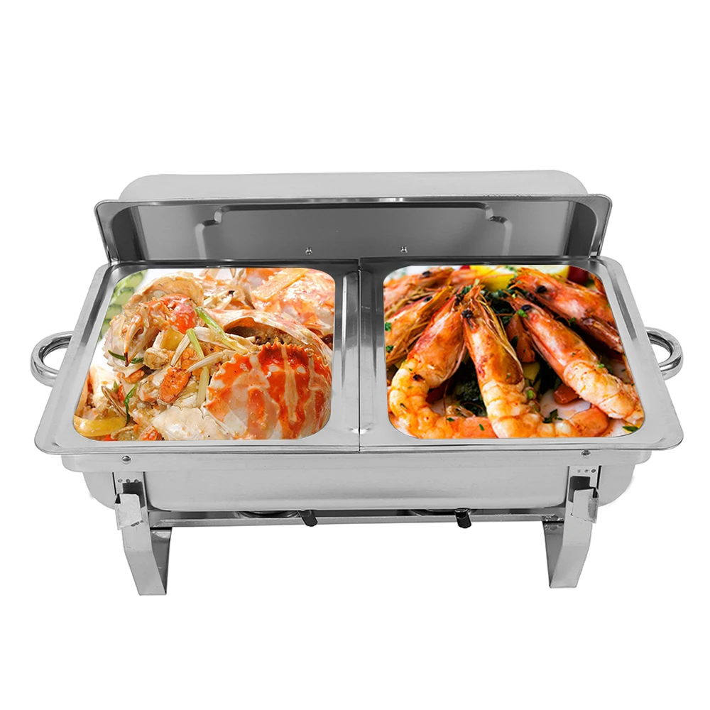  Chafing Dish Buffet Set Stainless Steel Chafer Complete Set Catering Buffet Servers and Warmers with Foldable Frame  Silver