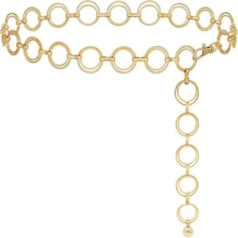 Decorative Alloy Metal Waist Chain Rectangular Link Hollow Waist Belt Adjustable Round Link Chain Belt GIft