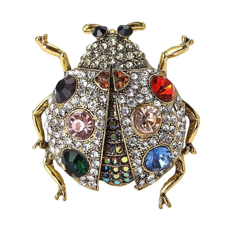 Wuli&baby Luxury Rhinestone Beetle Brooches For Women Unisex 4-color Shining Ladybug Insects Party Casual Brooch Pins Gifts