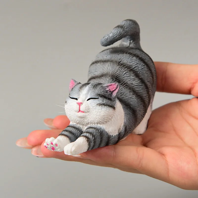 

Stretching Cat Figurine - Lazy & Cute Orange Tabby Cat Model Realistic Pet Statue Resin Decor for Home & Office