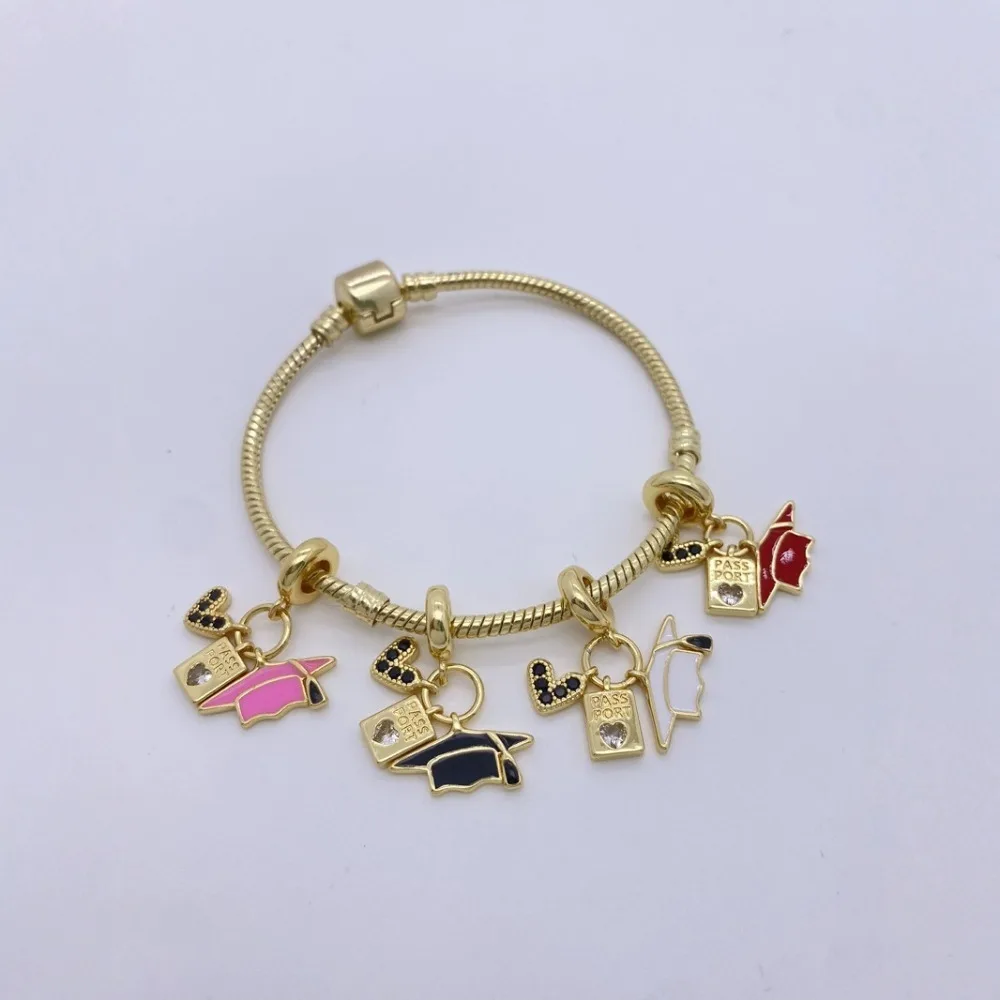 10 Pcs New Copper Plated Gold Enamel Pendant for DIY Bracelet Necklace Making Micro Inlay Zircon Light Luxury Jewelry Wholesale