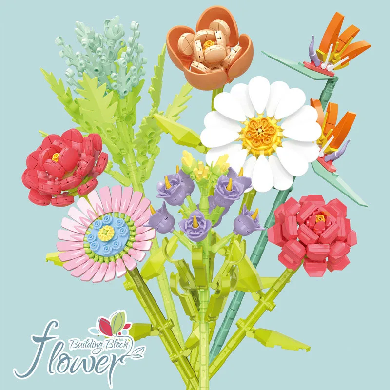 

Flower Bouquet Building Blocks 3D DIY Model Plant Brick Gift Home Decoration Children Birthday Toy with Box Mother's Day Gift