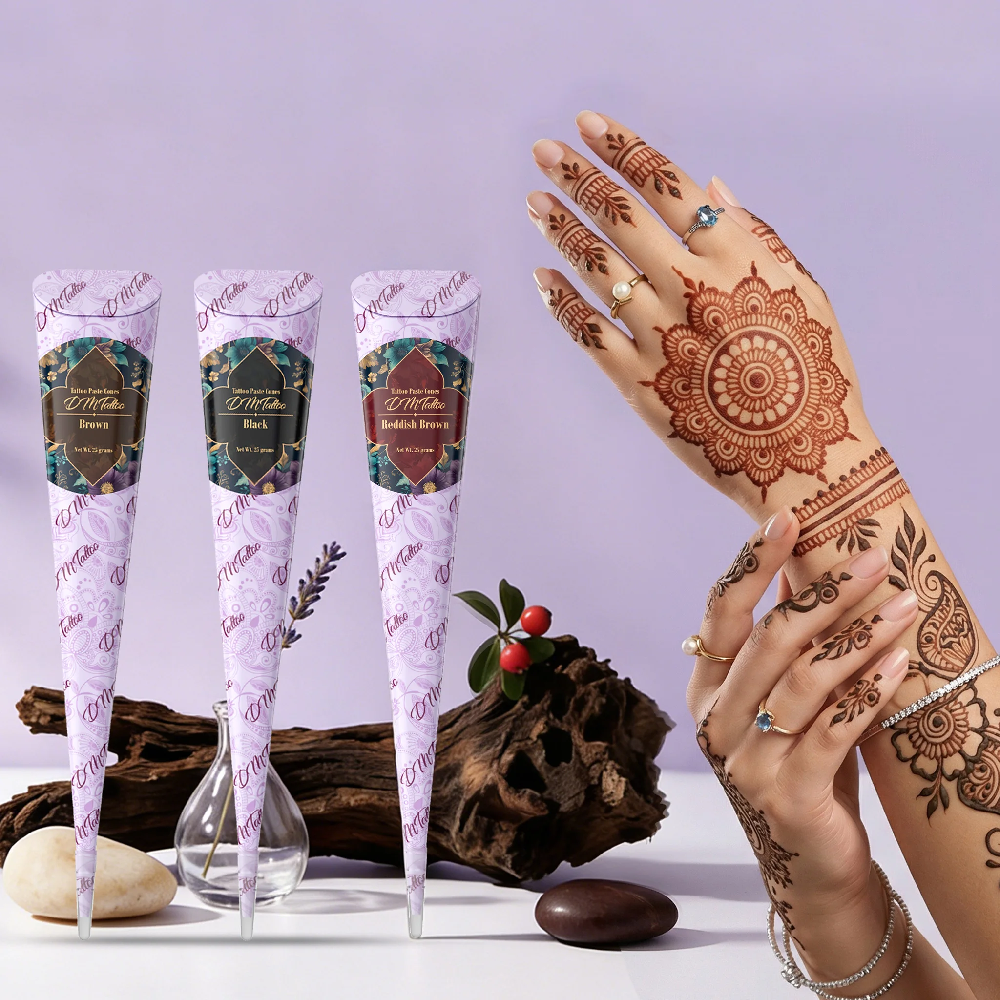 DM 1/3/12PCS Temporary Juice Tattoo Paste Painless Body Paint Tattoo DIY Fake Tattoo Black/Brown/Red Brown 3 Colors Tattoo Art