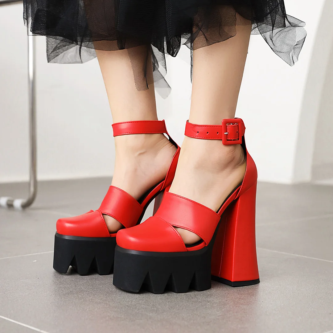 

Platform Sandals Plus Size Extra High Heel Single Buckle Vintage Closed Toe Shoes