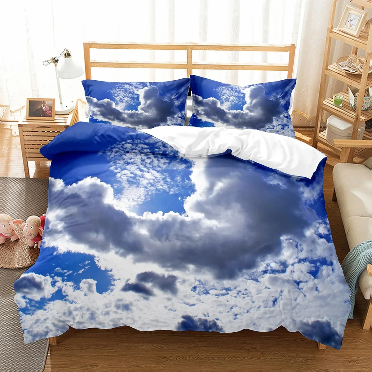 Blue Sky and White Clouds Duvet Cover Single Queen Size Comforter Cover Natural Scenery Bedding Set for Boys Girls Bedroom Dorm