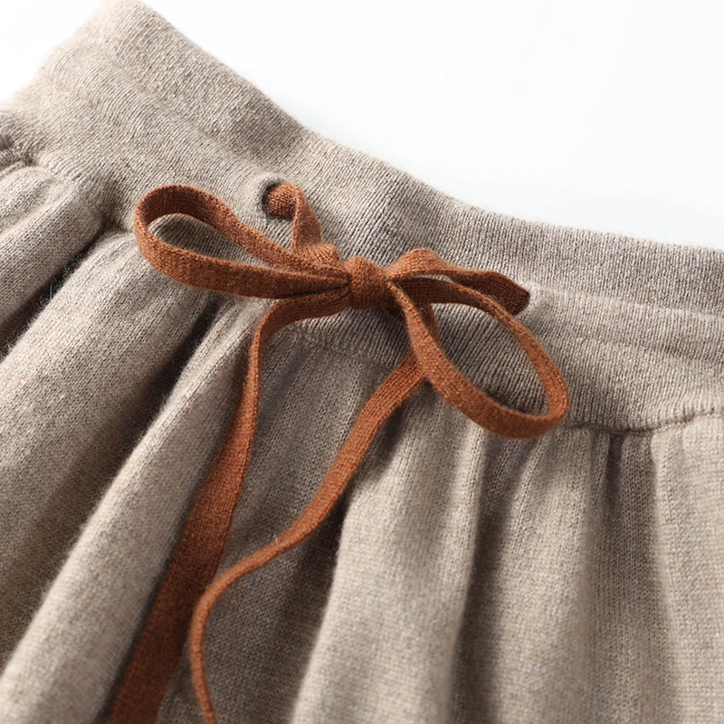 Drawstring Elastic Waist Straight-Leg 100% Cashmere Fashion Casual Long Pants Men Autumn Winter Loose Comfortable Knitted Pants