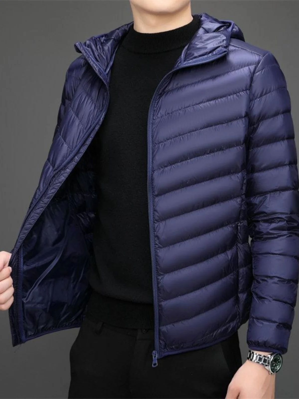 Men's Winter Cotton Jaet Lightweight ort down Workwear Coat Warmth Modern Sle Hooded Zipper Closure Faion Urban