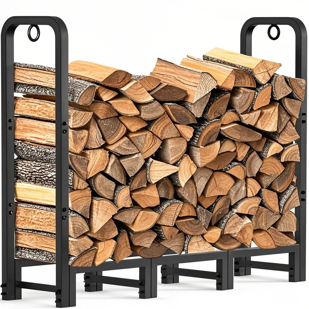 Outdoor Heavy Duty Firewood Racks For Firewood Log Holder Iron Firewood Log Racks Stand Wood Pile Lumber Storage Stacking Black