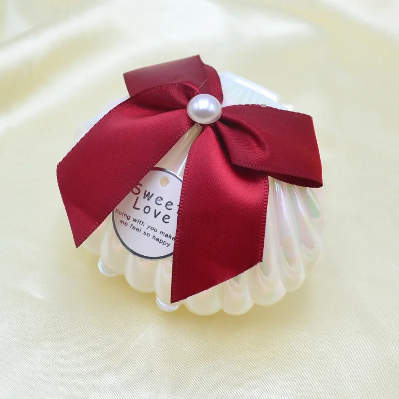 

Seashell candy box with ribbon and pearl wedding decoration party favor small gift packing chocolate box