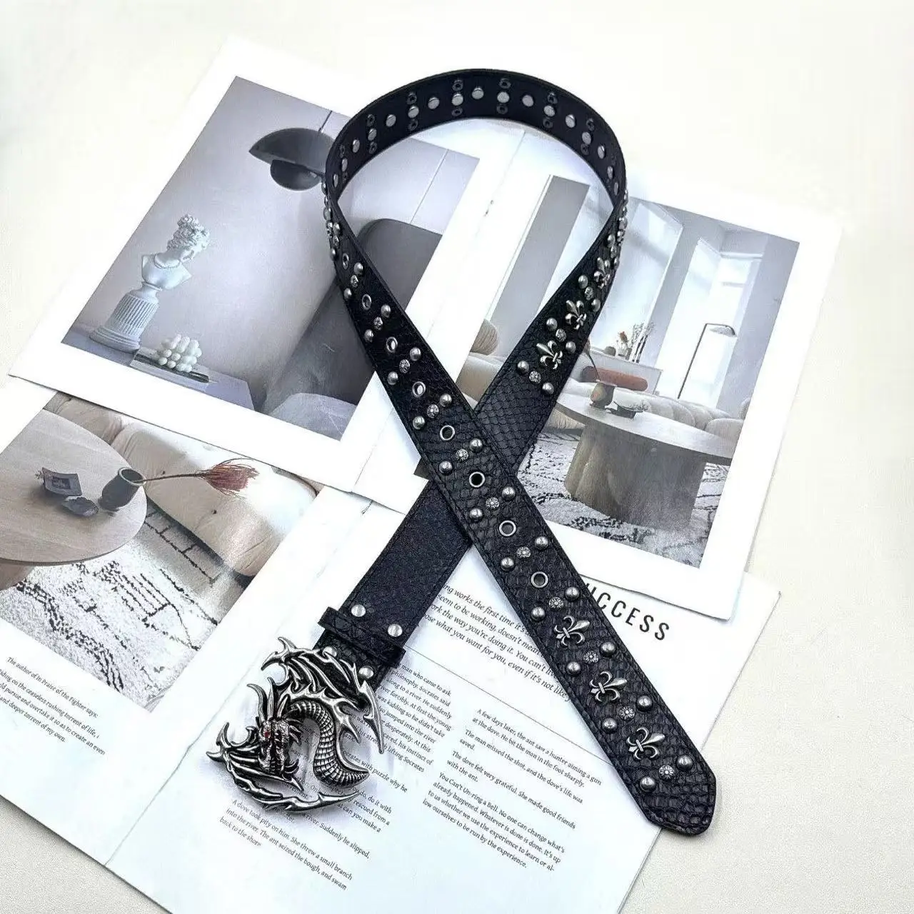 Paski gotyckie Y2K damskie męskie luksusowe marki gotyckie damskie hip hop punk z nitami z nadrukiem szkieletu pasek do spodni jeansowych