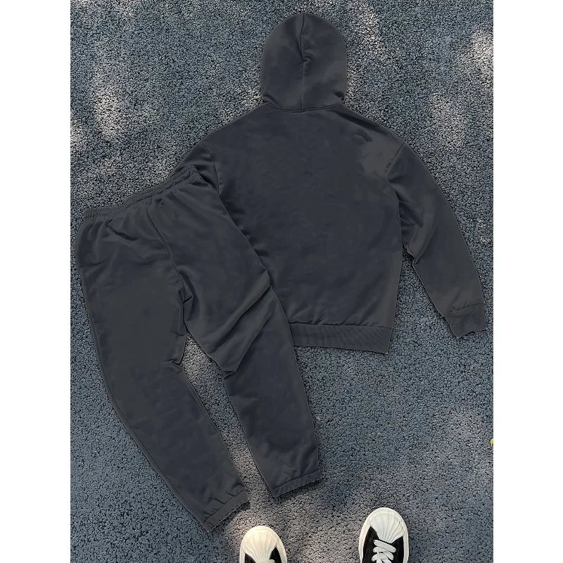 2025 بدلة رجالية شارع العصابات لهب ثلاثية الأبعاد مطبوعة الشارع كول نمط الكنغر حقيبة فضفاضة الكتف هوديي السراويل الرياضية مجموعة