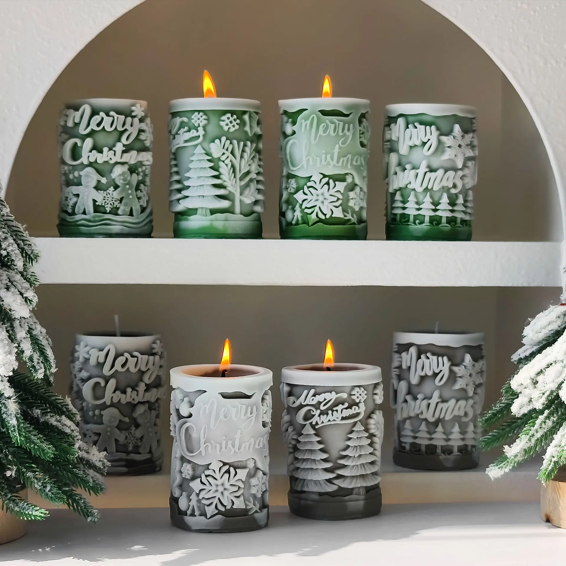 

Christmas Relief Cylinder Aromatherapy Candle Silicone Mold DIYChristmas Tree Elk Diffuser Stone Plaster Mold