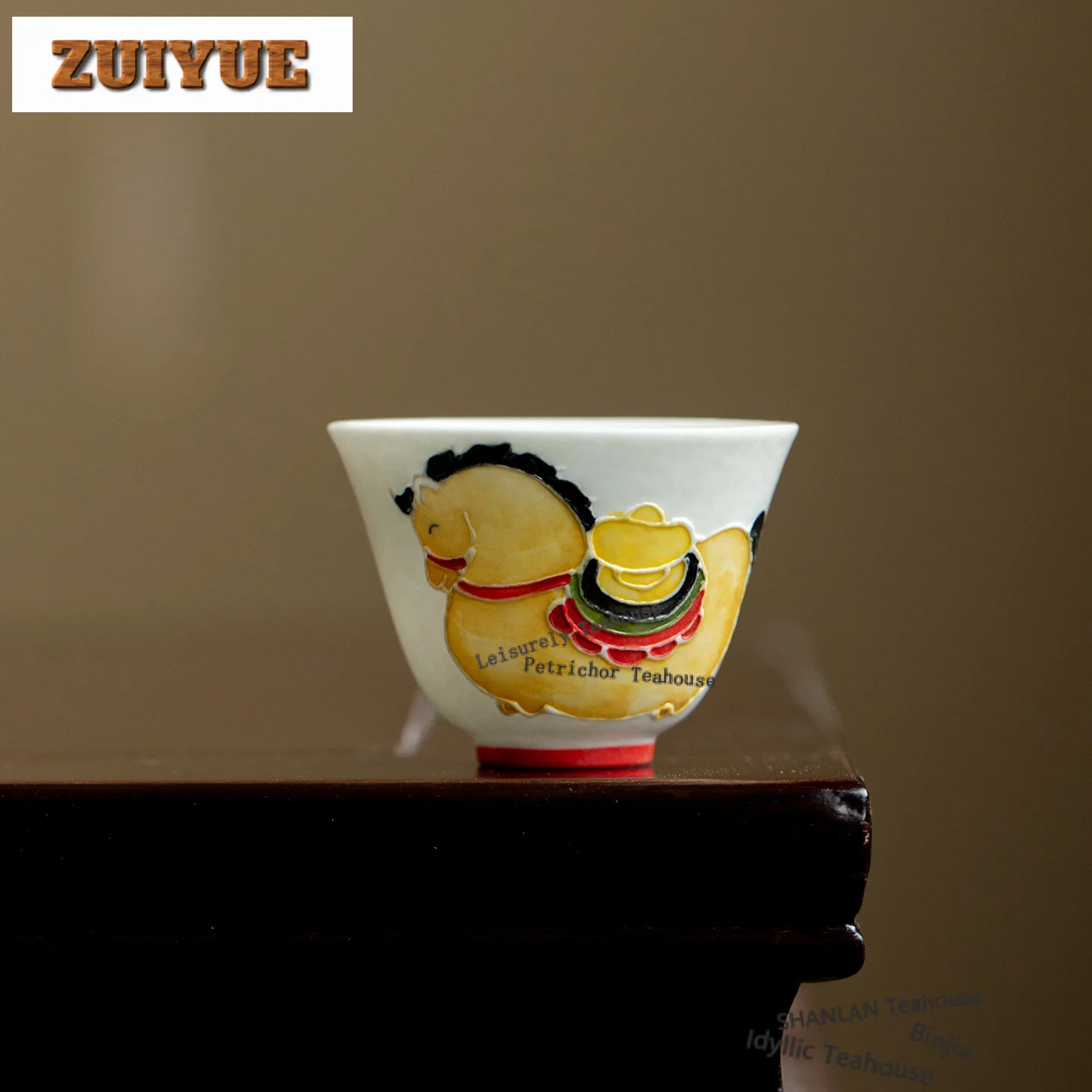 40ml Hand Painted Horse Get Wealth Teacup Zen Tea Bowl Jug Tea-tasting Meditation Cup Chazhan Master Cups Teaset Accessories