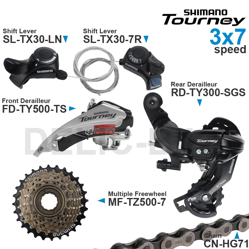 SHIMANO TOURNEY 3x6 3x7 Speed Groupset include SL-TX30 Shifter RD-TY300 Rear Derailleur MF-TZ500 Cassette Sprocket CN-HG71 Chain