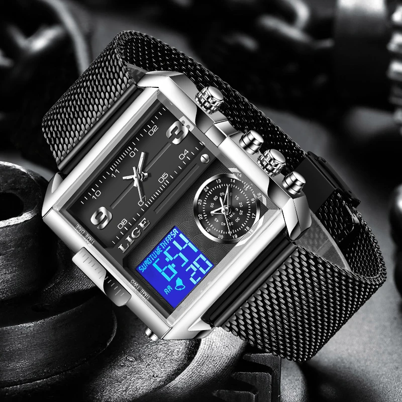 LIGE Orologio da polso da uomo alla moda Impermeabile luminoso Data Settimana Orologio da uomo digitale multifunzione Orologi da uomo al quarzo di lusso Reloj