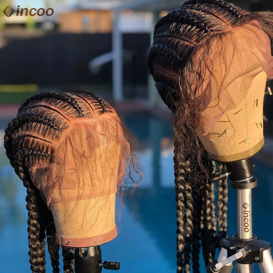 Synthetic Full Lace Braided Wig Tribal Cornrow Braids Wig Goddess Knotless Box Braided Lace Wig For Black Women With Baby Hair