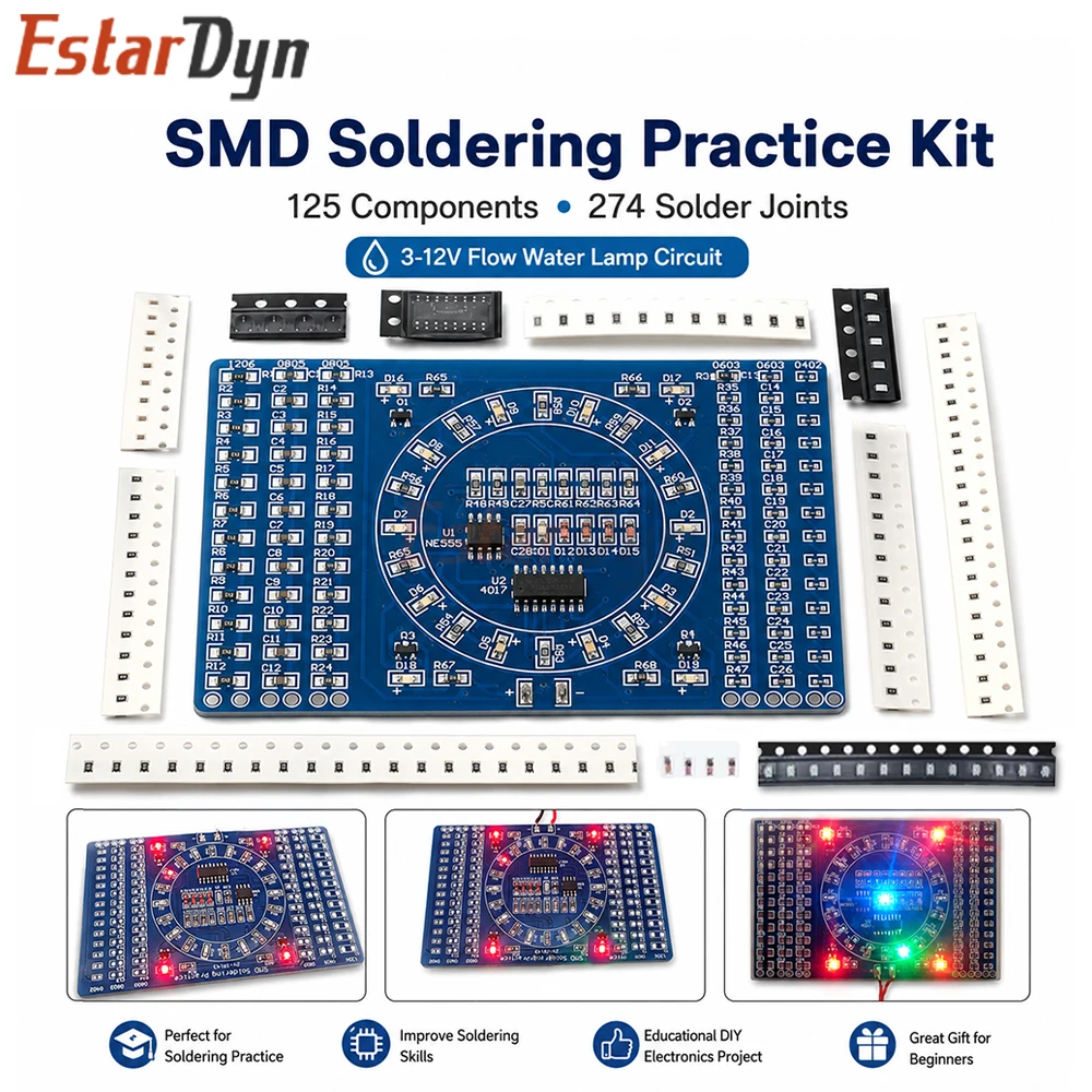 Estardyn CD4017 NE555 Rotating POV LED Display SMD Components Soldering Practice Board DIY Kit for Electronic Skill Training
