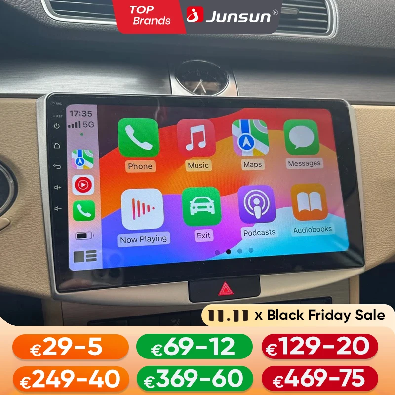 Junsun Android 14 Multimedia System for VW Passat B6 B7 CC 2010-2015 Car Radio with Wireless CarPlay Android Auto GPS Navigation
