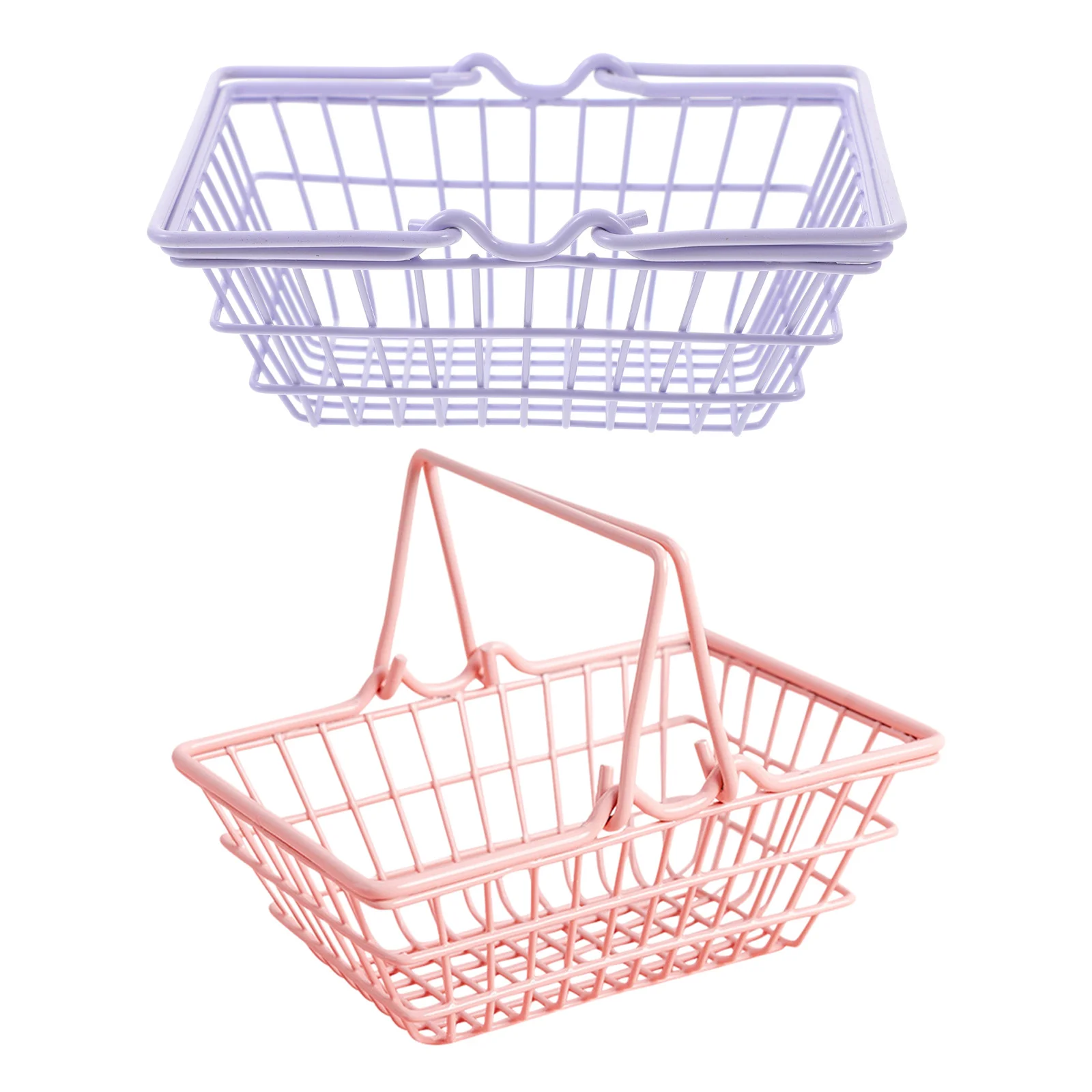 아이들을 위한 귀여운 미니 쇼핑 바구니 2개, 손잡이가 있는 작은 금속 식료품 바구니, 유아 놀이용 철제 수납함