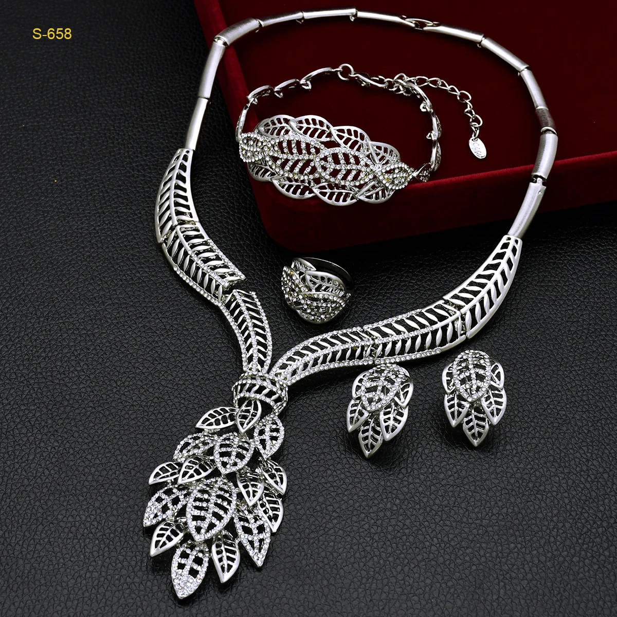 ANIID New Dubai Silver Color Jewelry Sets Indian Bride Wedding Ethiopia Nigerian Necklace Earrings Bracelet Ring Jewellery Gifts