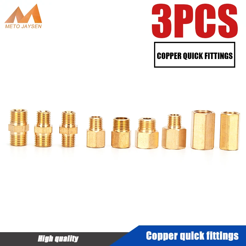 M10x1 M8x1 Female Thread  Copper Double End Male-Male Plug Quick Coupler Connector Air Socket Connection Fittings 3pcs/set