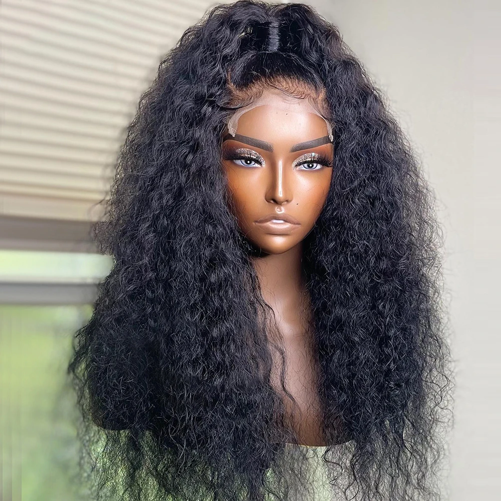 

180Density 26Inch Black Kinky Curly Lace Front Wig Soft Long For Women BabyHair Heat Resistant Preplucked Daily Glueless