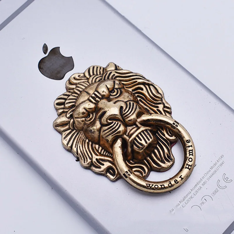 Full Metal Plating Retro Style Lion Mobile Phone Holder Stand  Lion Head Phone Universal Ring Buckle Bracket Finger Ring Holder