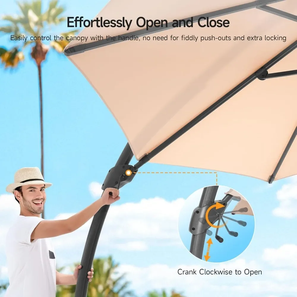 

11 FT Outdoor Patio Umbrella with Base, Aluminium Curved Cantilever Umbrella, Large Round Hanging Offset Umbrella